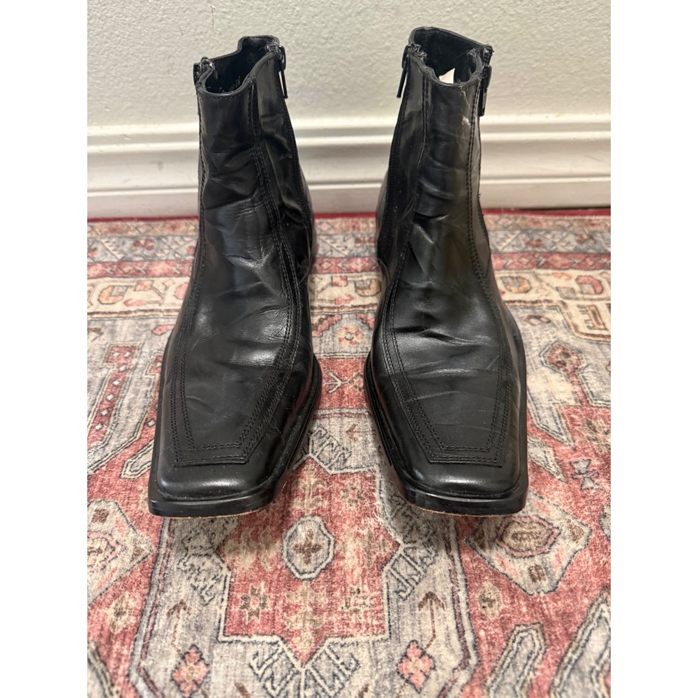 Vero Cuoio Black Leather Square Toe Ankle Boots Side Zip Size 26 Mens 8924 1358
